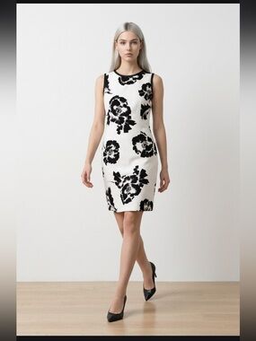 Exclusive UK London Hobbs Monochrome Floral Shift Dress Black White Size 10
